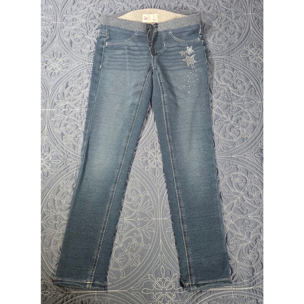 SO Star Rhinestone Jeggings Girls Size 7 - Y2K Sparkle Denim Jeans